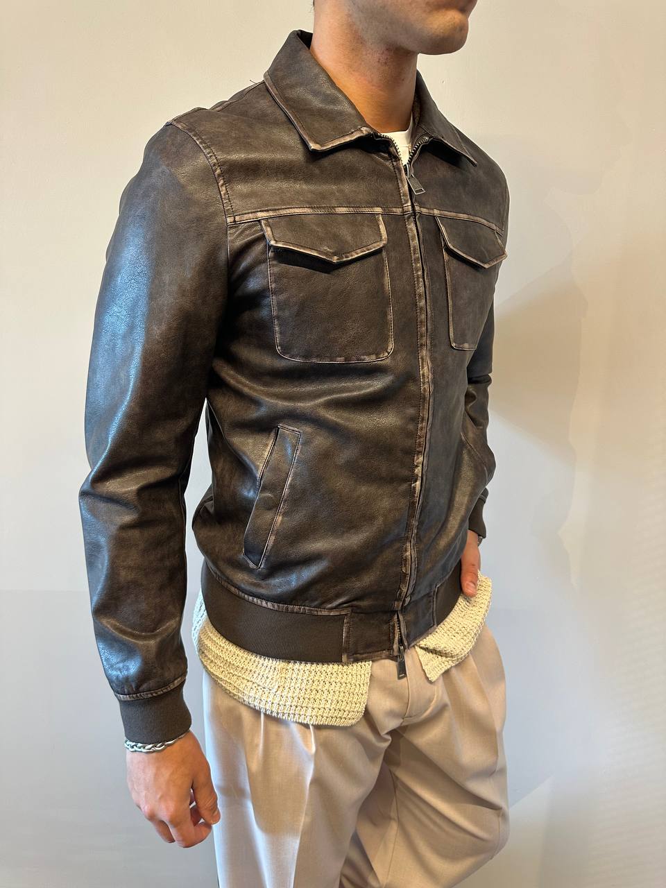 Gianni Lupo Giubbino Uomo GL9810 Marrone, Ecopelle