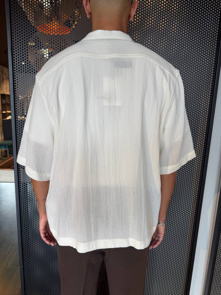 I'M BRIAN Camicia Uomo CA3281 Panna, Manica Corta, Over