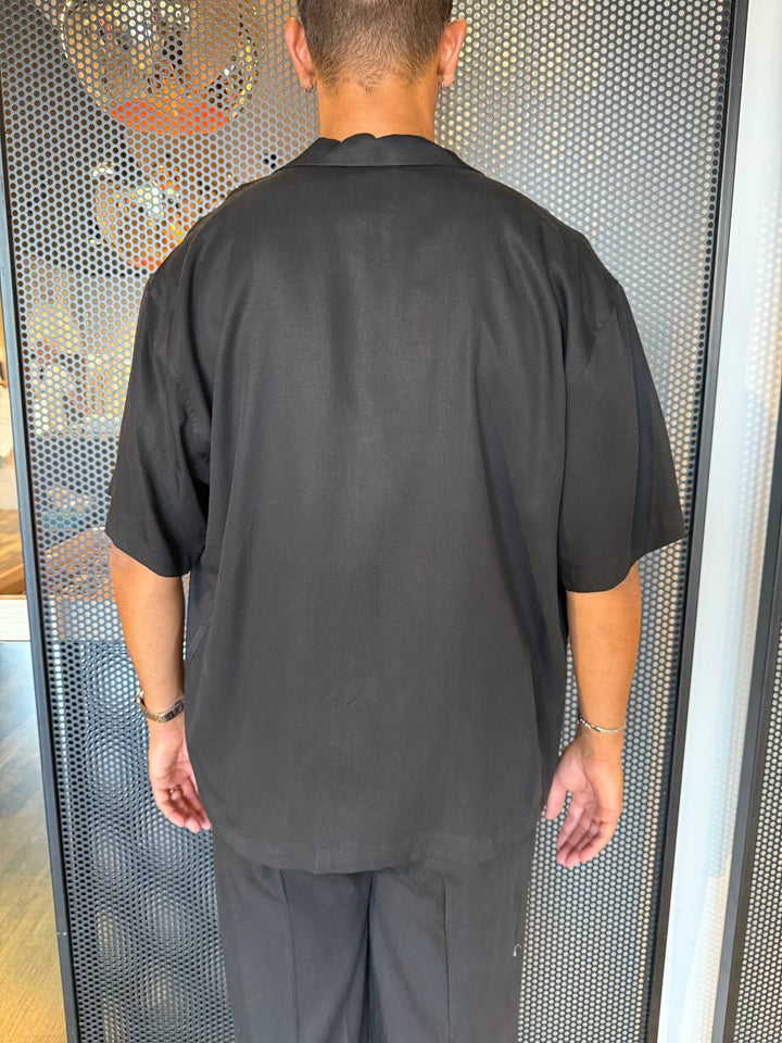 I'M BRIAN Camicia Uomo CA3297 Nero, Manica Corta Con Taschino, Over