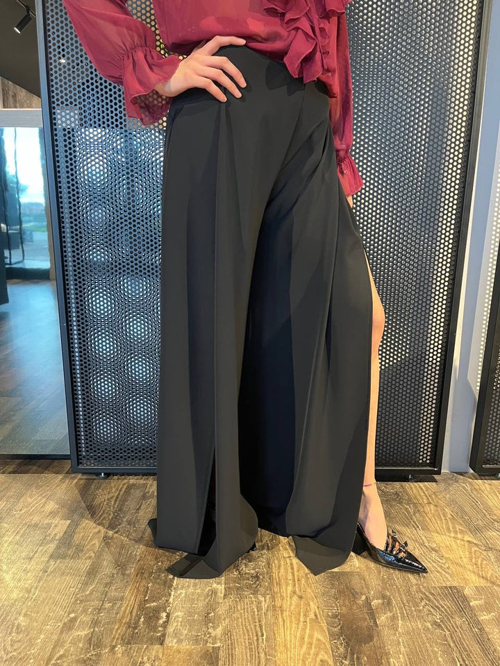 Kontatto Pantaloni Donna CO338F, Modello Ampio, Spacchi, Nero