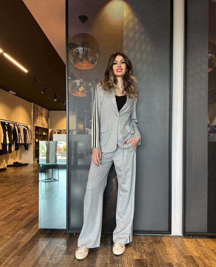 Dixie Pantaloni Donna PDHHWCUA Grigio Melange, Tessuto Felpa, Con Bande