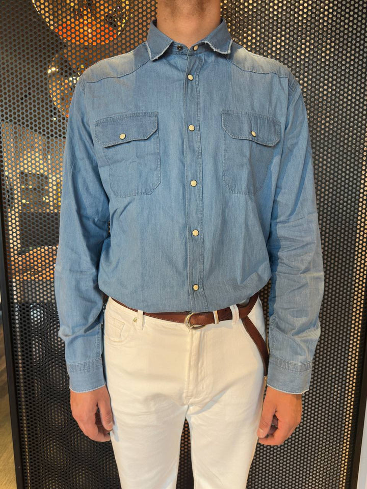 BL11 Camicia Uomo 06BL1330 Denim chiaro, Slim, Tasche