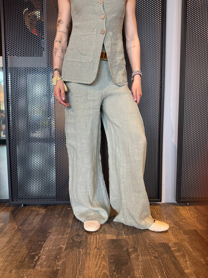 Rebeka Ross Pantaloni Donna 125PA135 Salvia, Lino, Cargo