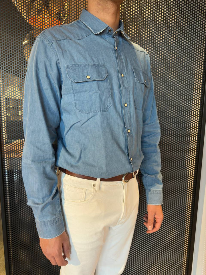 BL11 Camicia Uomo 06BL1330 Denim chiaro, Slim, Tasche