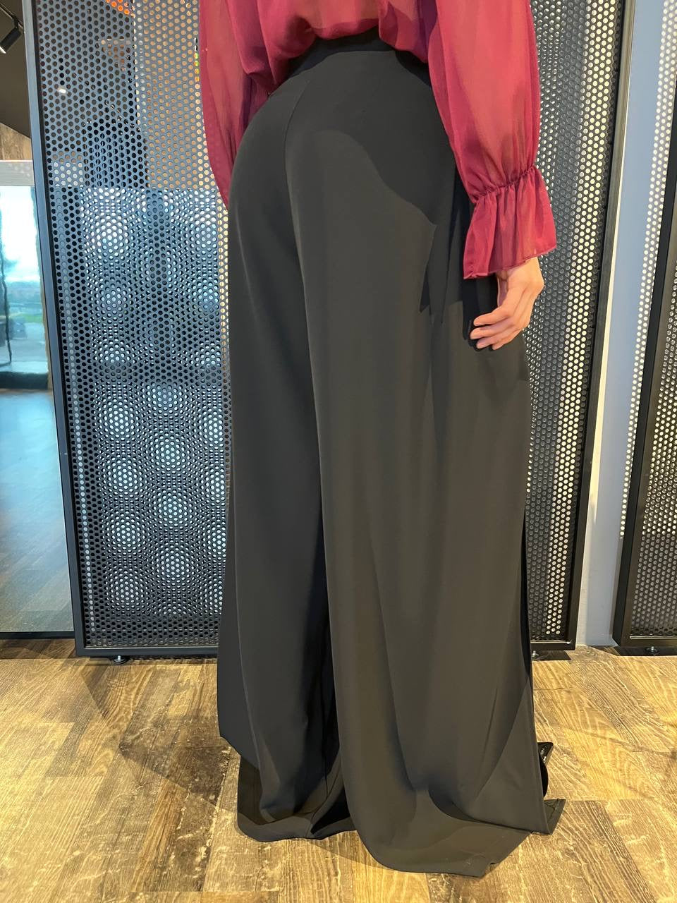 Kontatto Pantaloni Donna CO338F, Modello Ampio, Spacchi, Nero