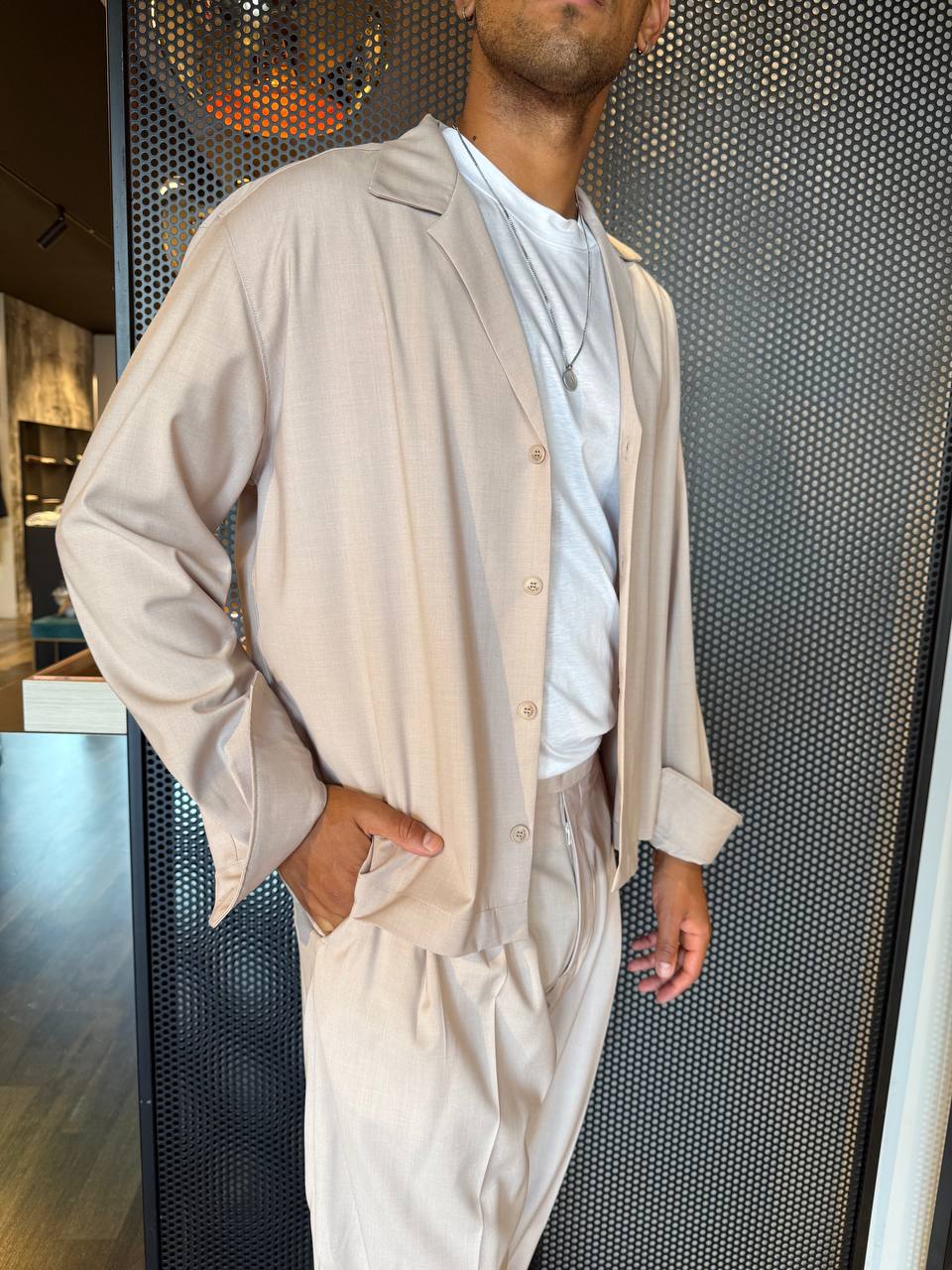 I'm Brian Camicia Uomo CA3286 Beige, Collo Bowling