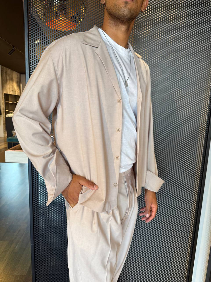 I'm Brian Camicia Uomo CA3286 Beige, Collo Bowling