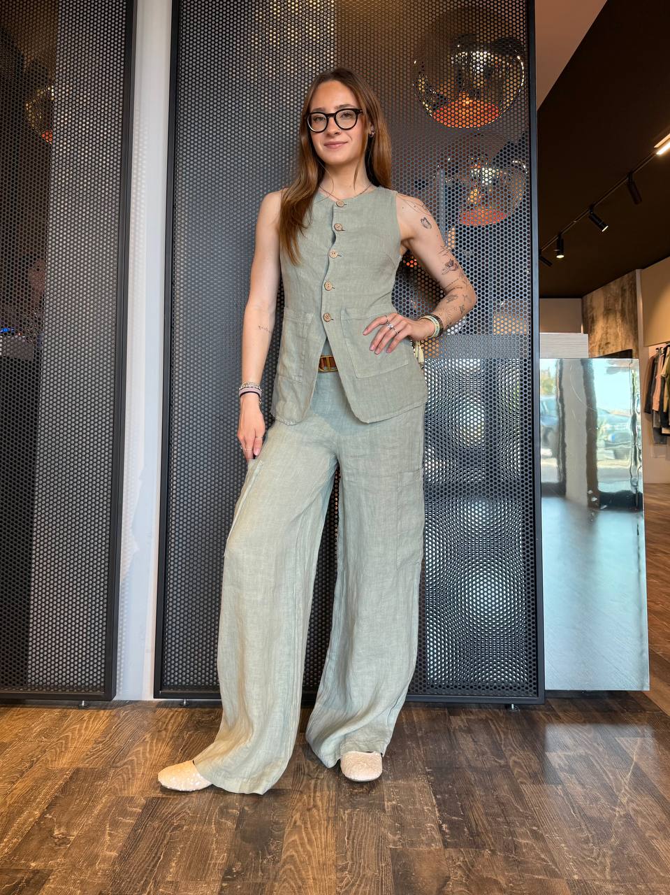 Rebeka Ross Pantaloni Donna 125PA135 Salvia, Lino, Cargo