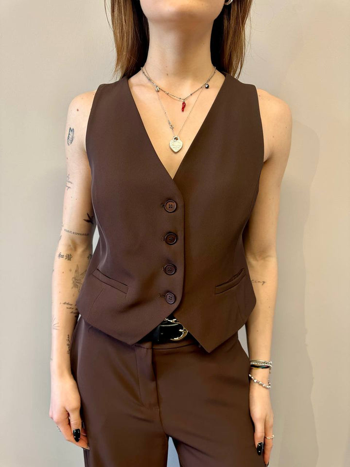 Tensione In Gilet Donna 25D6103PE25 Marrone, Monopetto