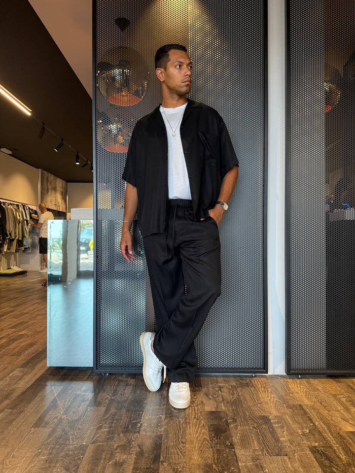 I'M BRIAN Camicia Uomo CA3297 Nero, Manica Corta Con Taschino, Over