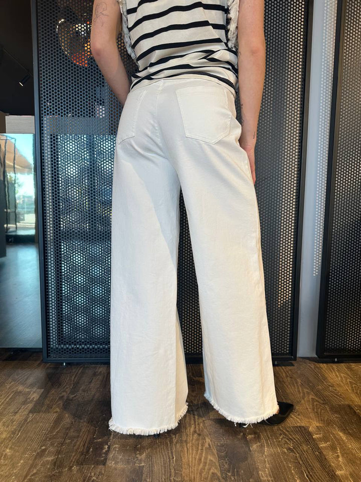 Tensione In Pantaloni Donna PA3893PE25 Bianco, Palazzo Sfrangiato