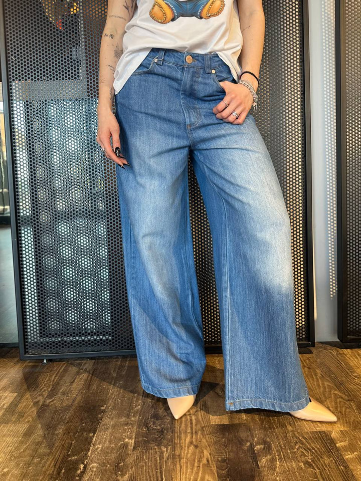 Motel Pantaloni Donna S25P011 Blu, Largo, Cotone Misto