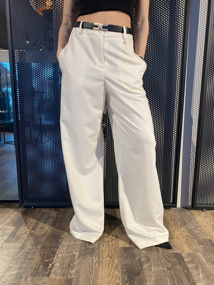 Eco Pantaloni Donna P6085 Pantapalazzo, Panna