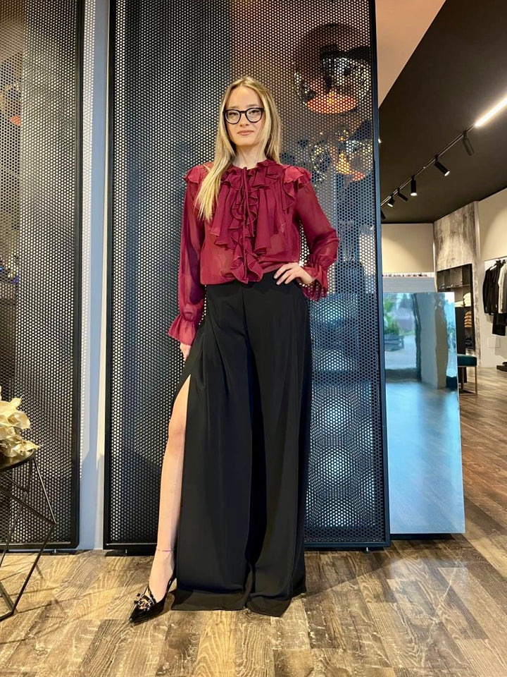 Kontatto Pantaloni Donna CO338F, Modello Ampio, Spacchi, Nero