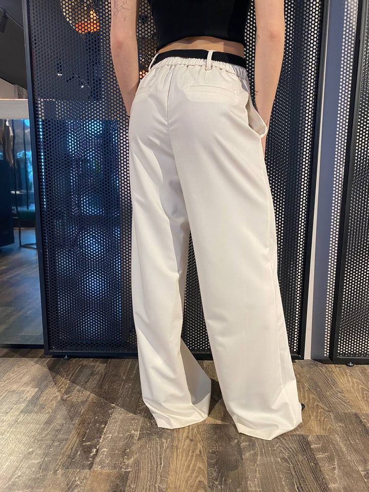 Eco Pantaloni Donna P6085 Pantapalazzo, Panna