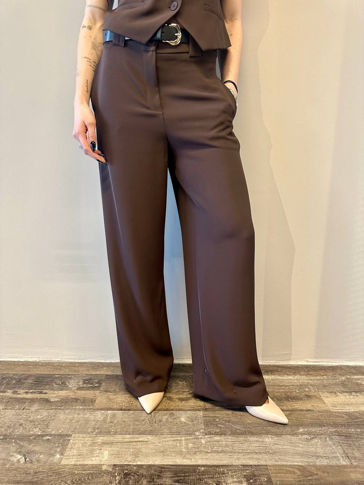 Tensione In Pantaloni Donna 25P6102PE25 Marrone, Fondo Largo