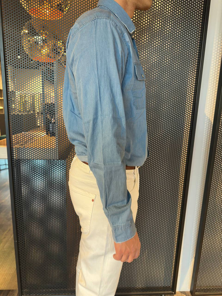 BL11 Camicia Uomo 06BL1330 Denim chiaro, Slim, Tasche