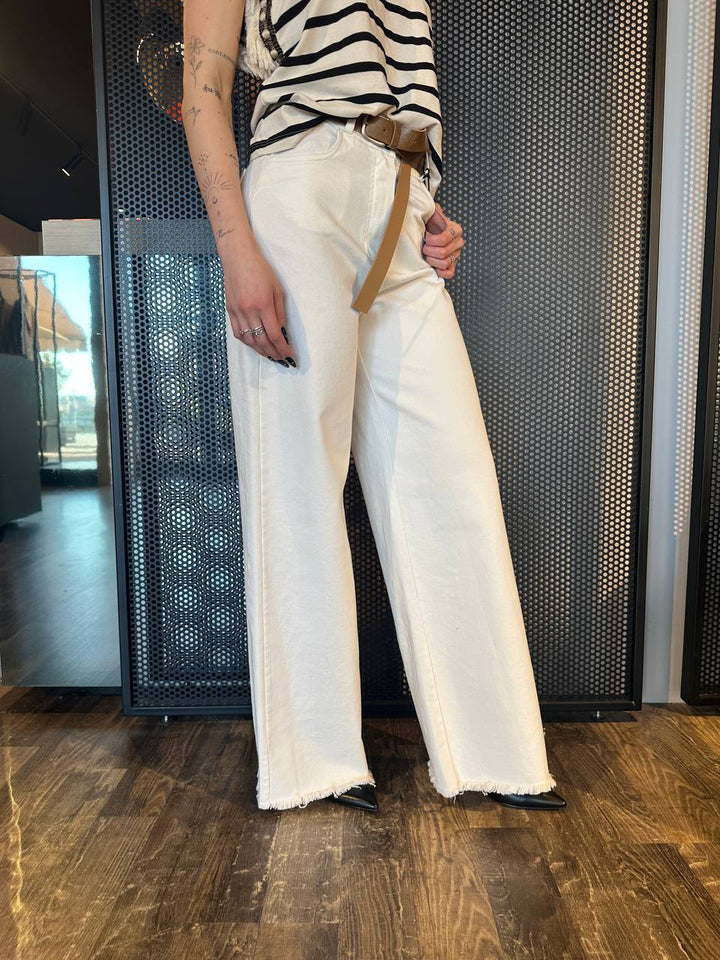 Tensione In Pantaloni Donna PA3893PE25 Bianco, Palazzo Sfrangiato