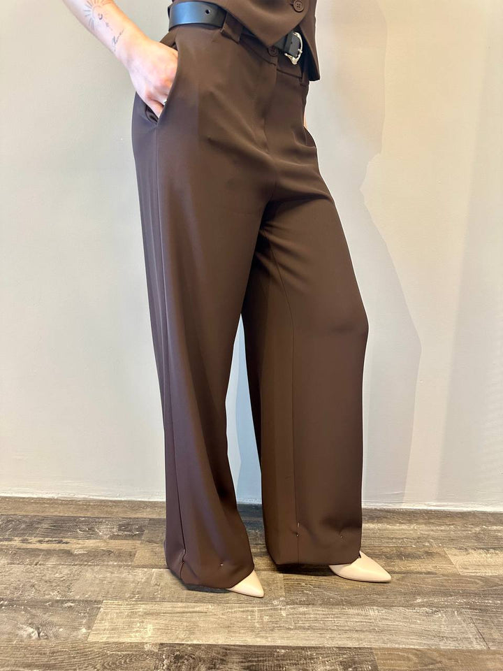 Tensione In Pantaloni Donna 25P6102PE25 Marrone, Fondo Largo