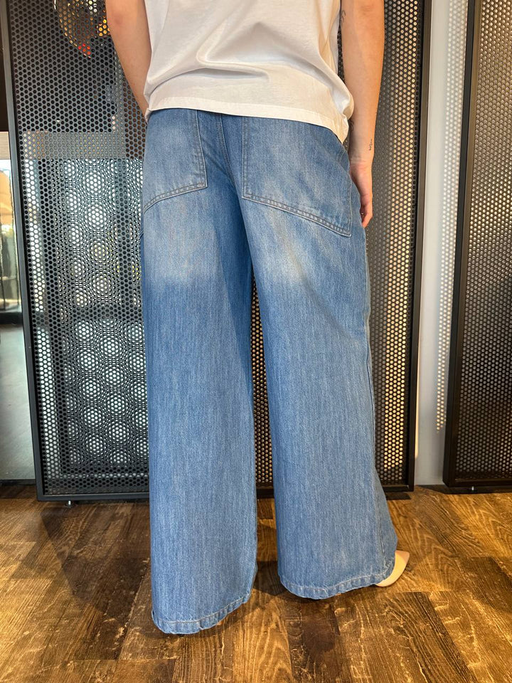 Motel Pantaloni Donna S25P011 Blu, Largo, Cotone Misto