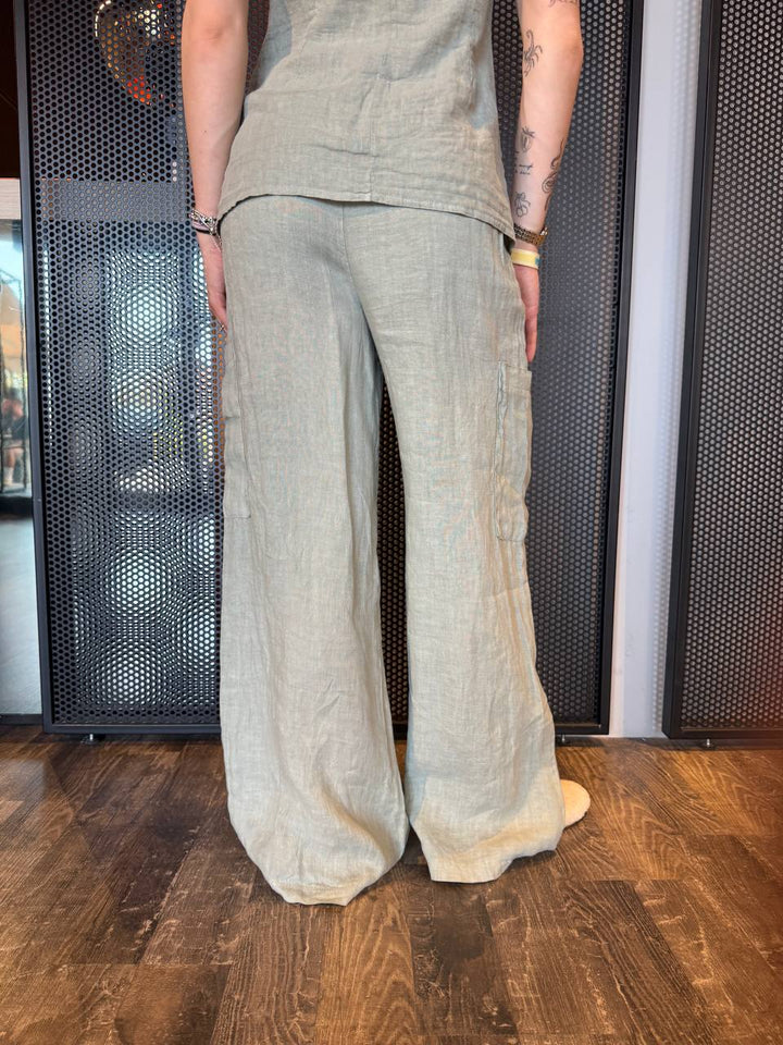 Rebeka Ross Pantaloni Donna 125PA135 Salvia, Lino, Cargo