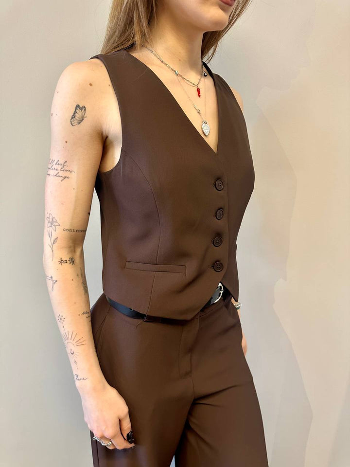 Tensione In Gilet Donna 25D6103PE25 Marrone, Monopetto