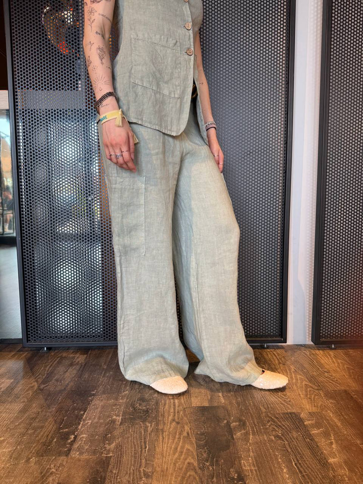 Rebeka Ross Pantaloni Donna 125PA135 Salvia, Lino, Cargo