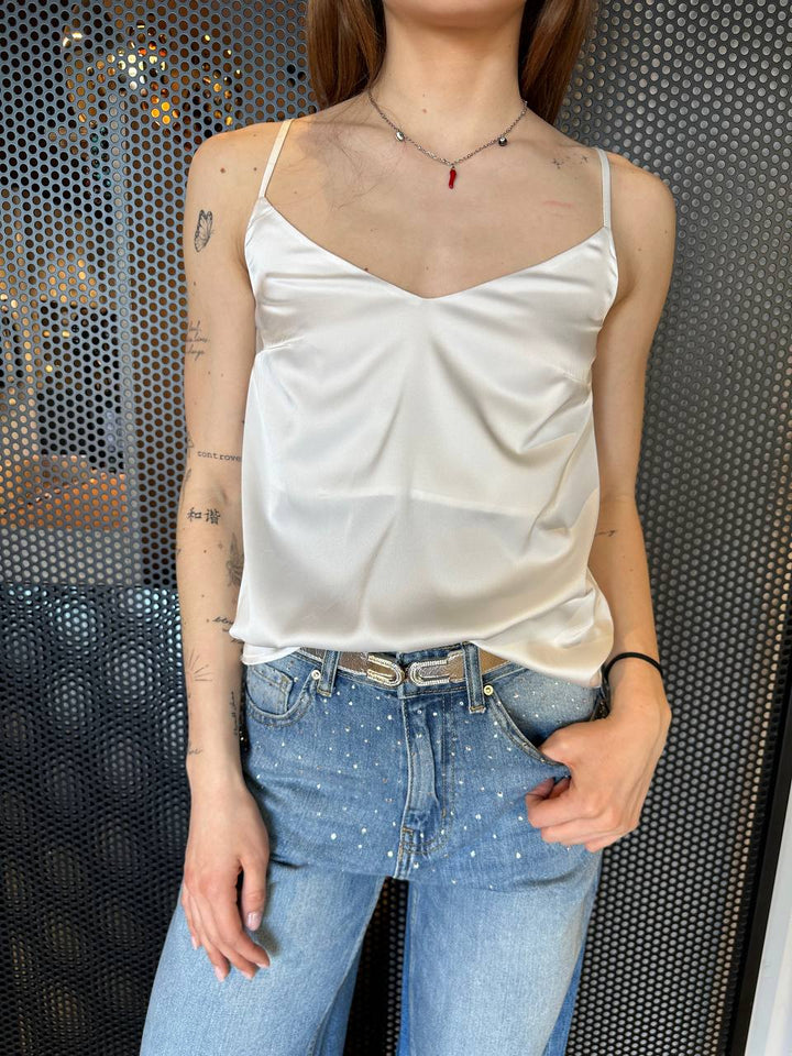 Markup Top Donna MW861301, Bianco, Effetto Lucido