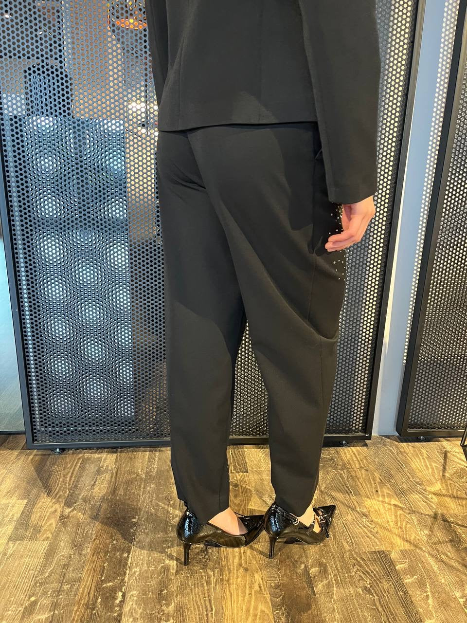 Kontatto Pantaloni Donna MA2038F, Vita Alta, Strass, Nero
