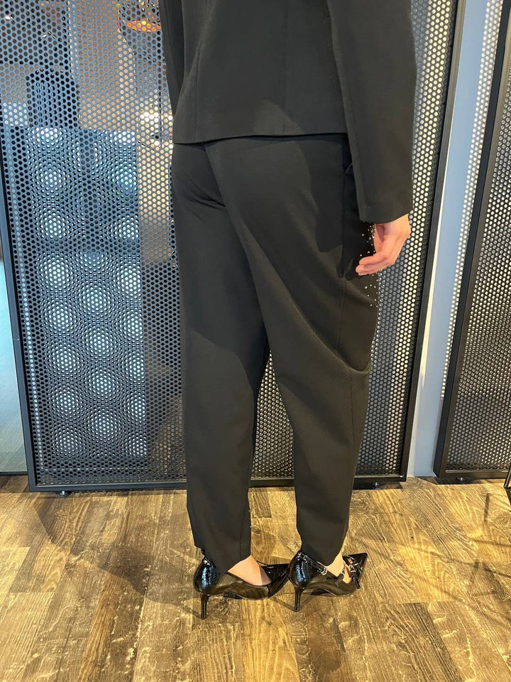 Kontatto Pantaloni Donna MA2038F, Vita Alta, Strass, Nero