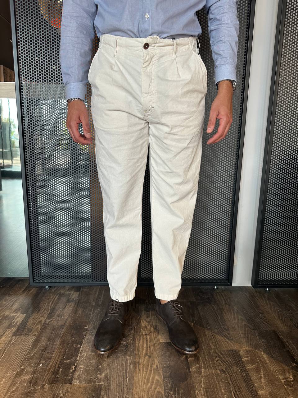 BL11 Pantaloni Uomo 10VOLTERRA24, Latte, Cropped, Lino