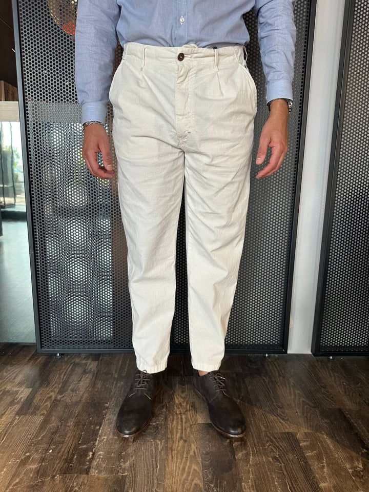 BL11 Pantaloni Uomo 10VOLTERRA24, Latte, Cropped, Lino