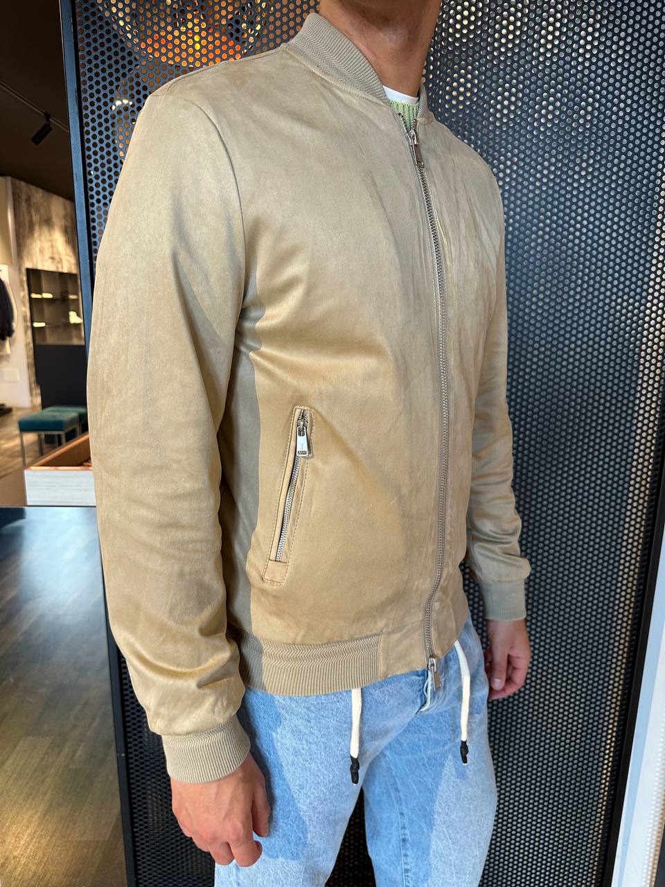 Gianni Lupo Bomber Uomo GL9730-S25 Beige, Eco Suede