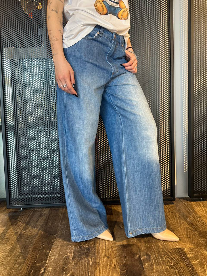 Motel Pantaloni Donna S25P011 Blu, Largo, Cotone Misto