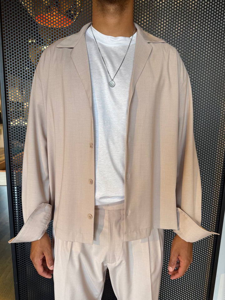 I'm Brian Camicia Uomo CA3286 Beige, Collo Bowling