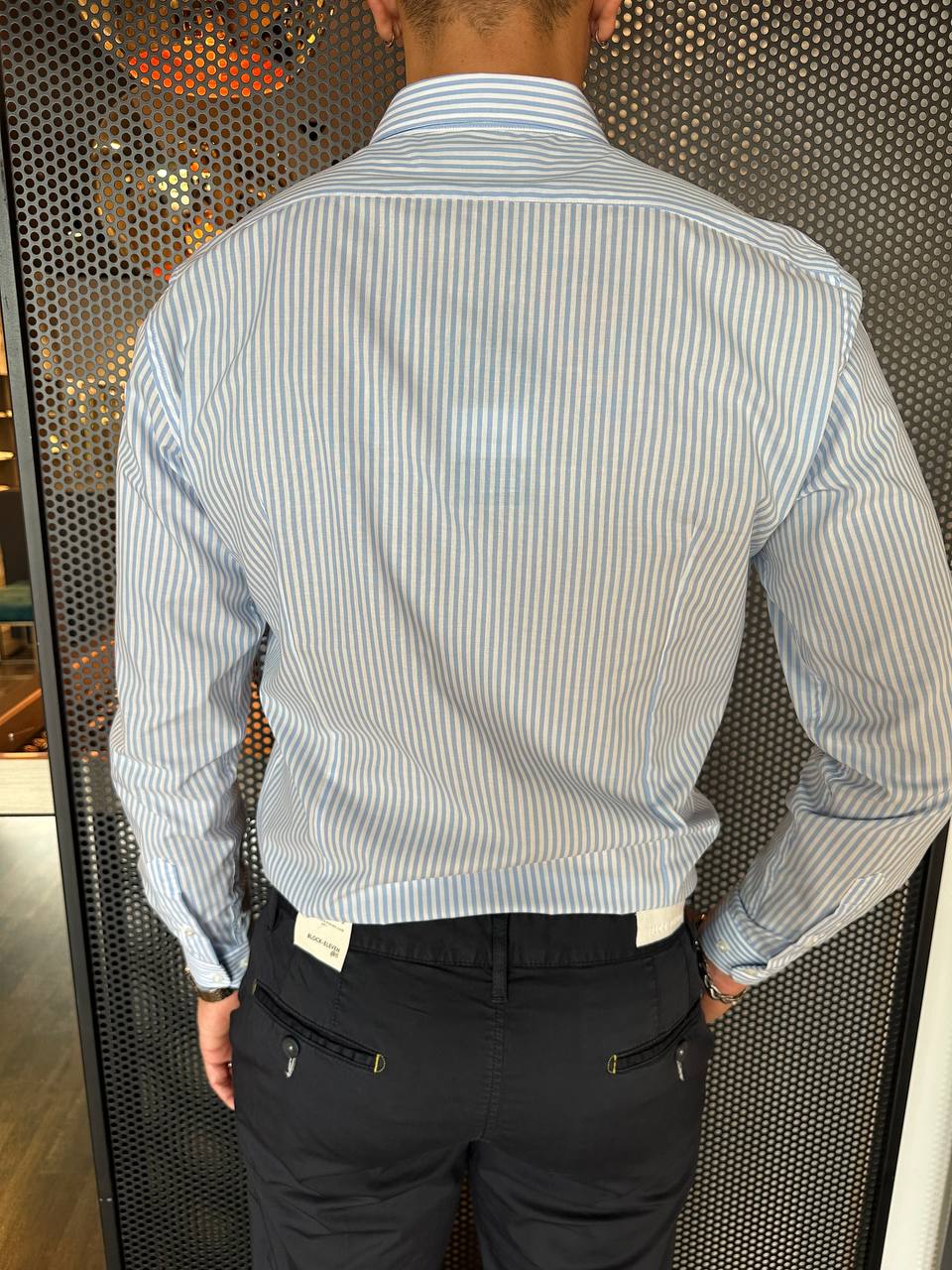 BL11 Camicia Uomo 42340512 Bianco, Righe Azzurre