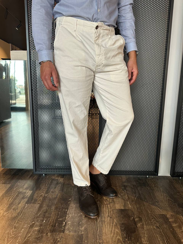 BL11 Pantaloni Uomo 10VOLTERRA24, Latte, Cropped, Lino