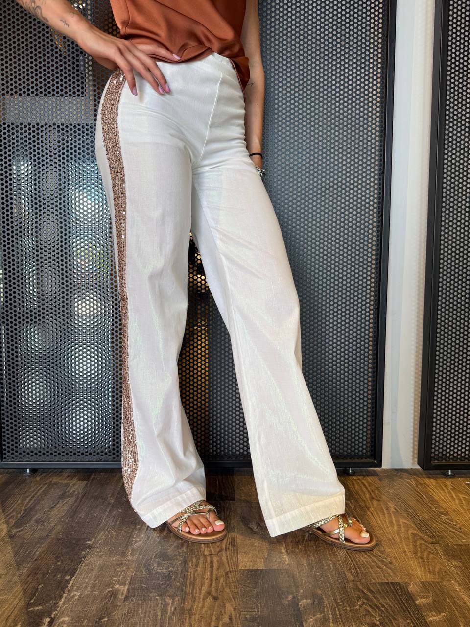 White Wise Pantaloni Donna WW30953 Bianco, Lurex
