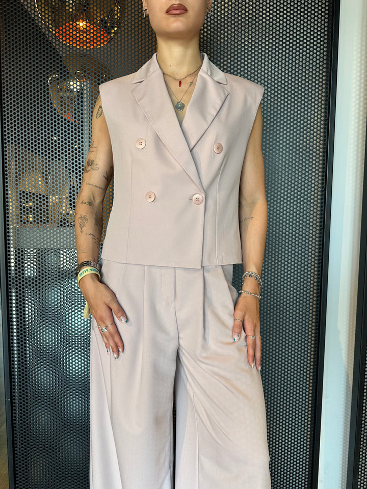Motel Women's Vest 25D6178 Pink, Double Breasted, Mixed Fabric