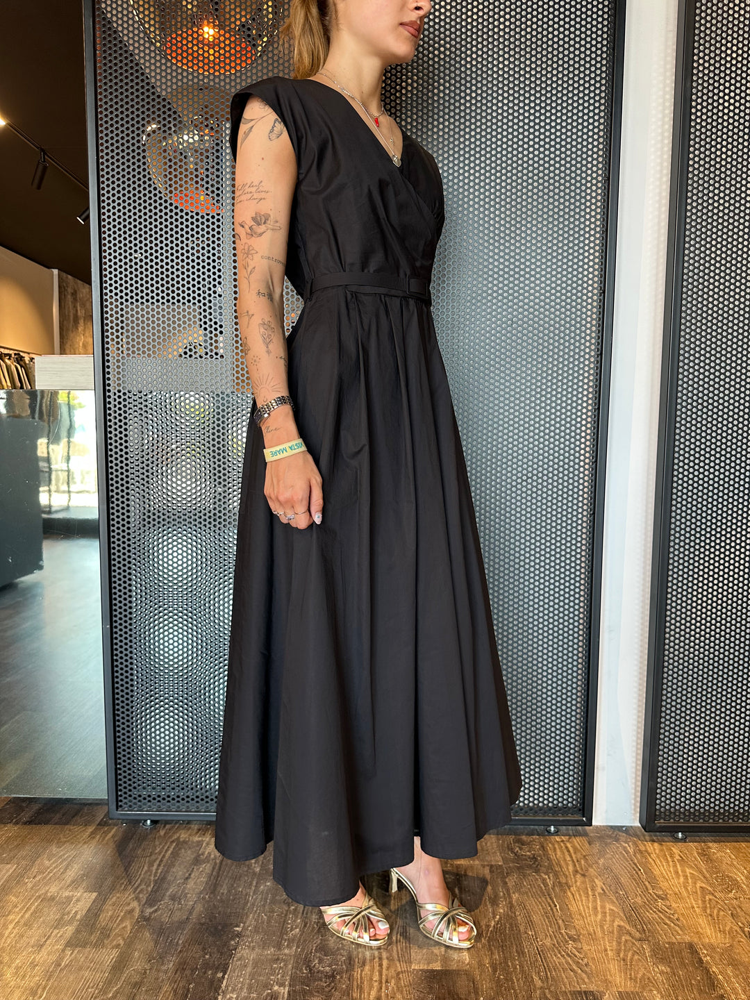 Dixie Abito Lungo Donna ALEBWAFA Nero, Cotone, Cintura In Vita