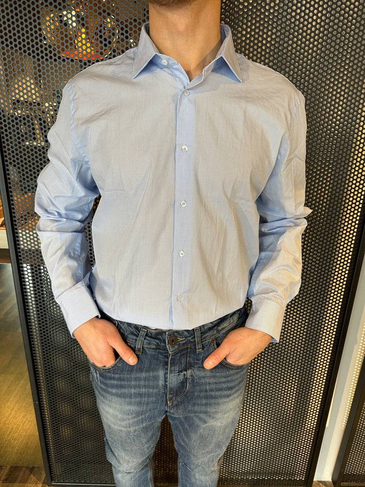 BL11 Camicia Uomo, Microriga, Cotone, Bianco