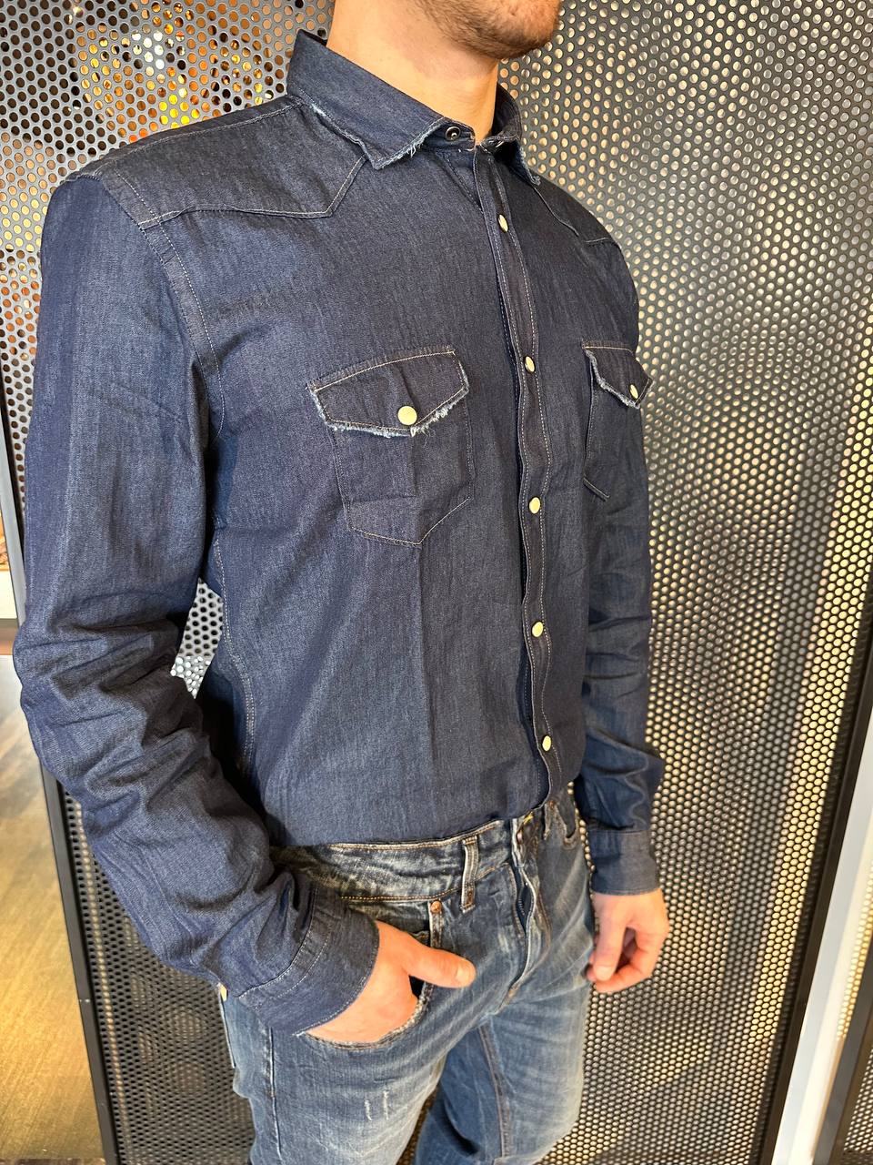 BL11 Camicia Uomo, West, Denim, Cotone, Blu