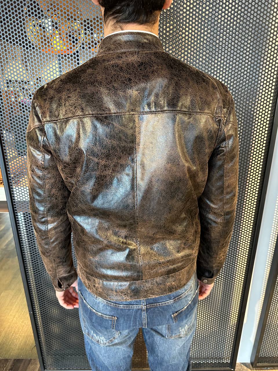 BL11 Giacca Uomo, Modello Biker, Ecopelle, Moro