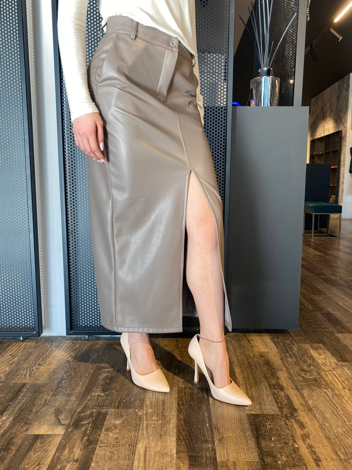 ECO, 224031, Long Skirt, Eco Leather, Mud