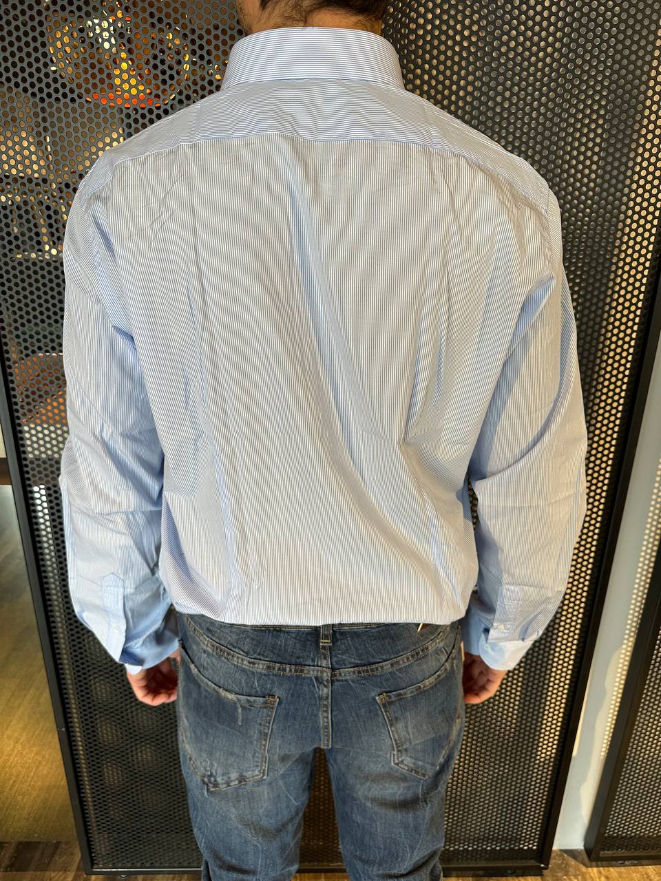 BL11 Camicia Uomo, Microriga, Cotone, Bianco