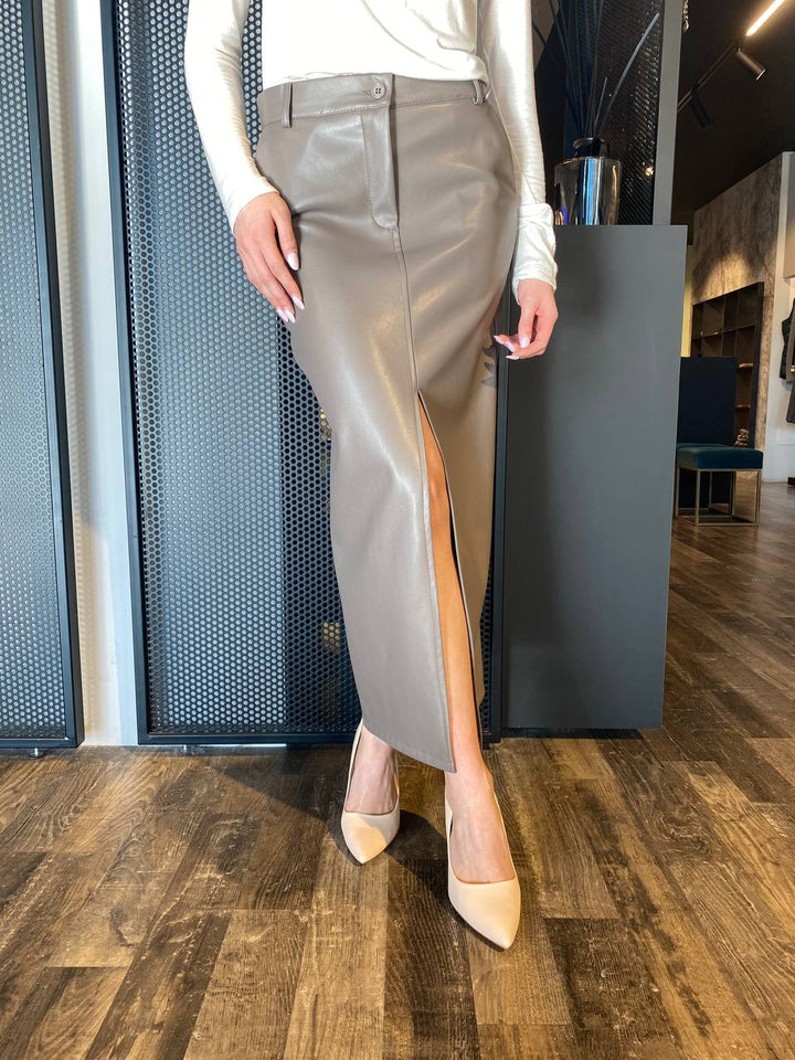 ECO, 224031, Long Skirt, Eco Leather, Mud