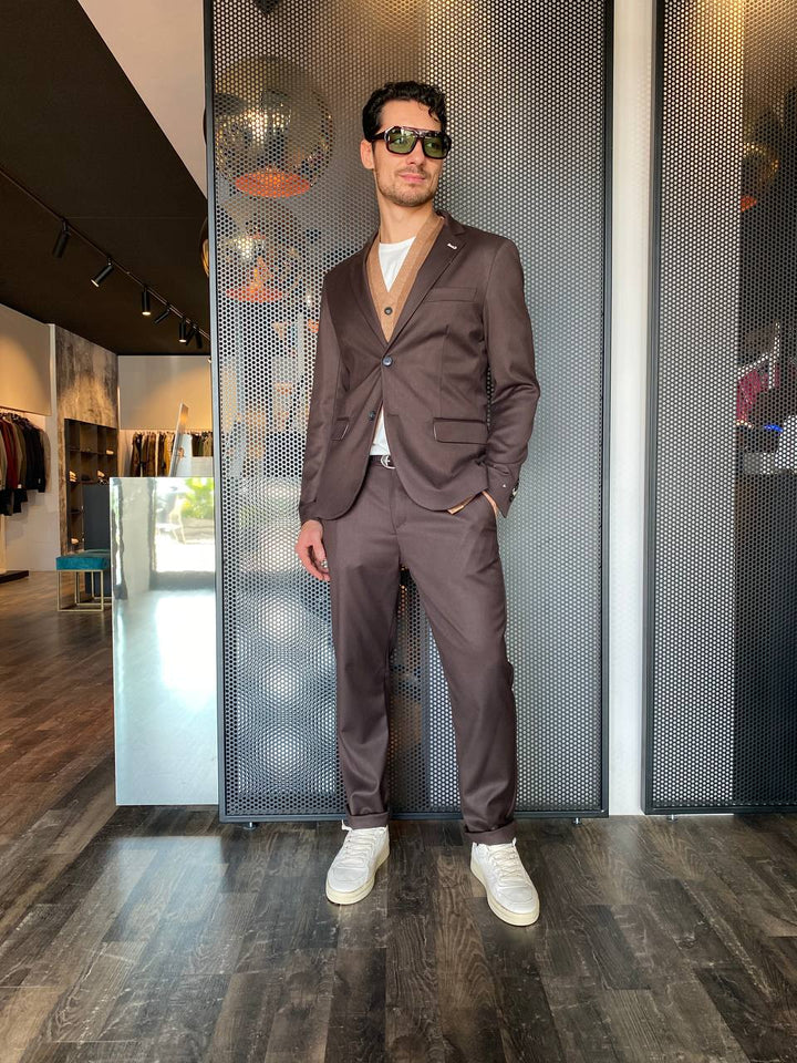 BL11 Giacca Uomo, Monopetto, Revers, Poliviscosa, Marrone