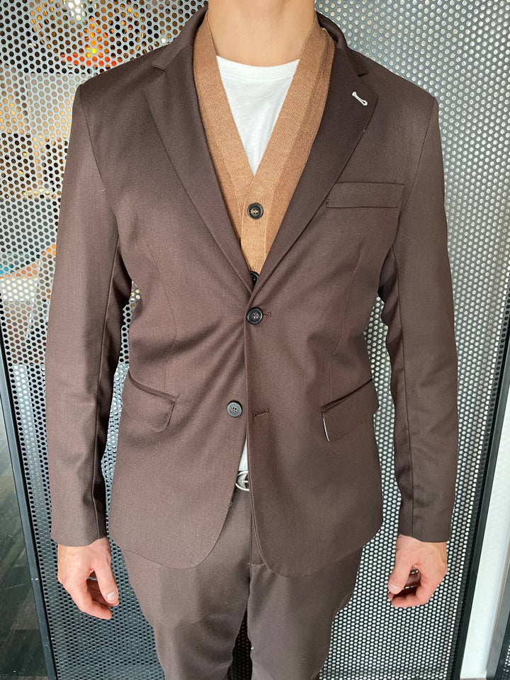 BL11 Giacca Uomo, Monopetto, Revers, Poliviscosa, Marrone