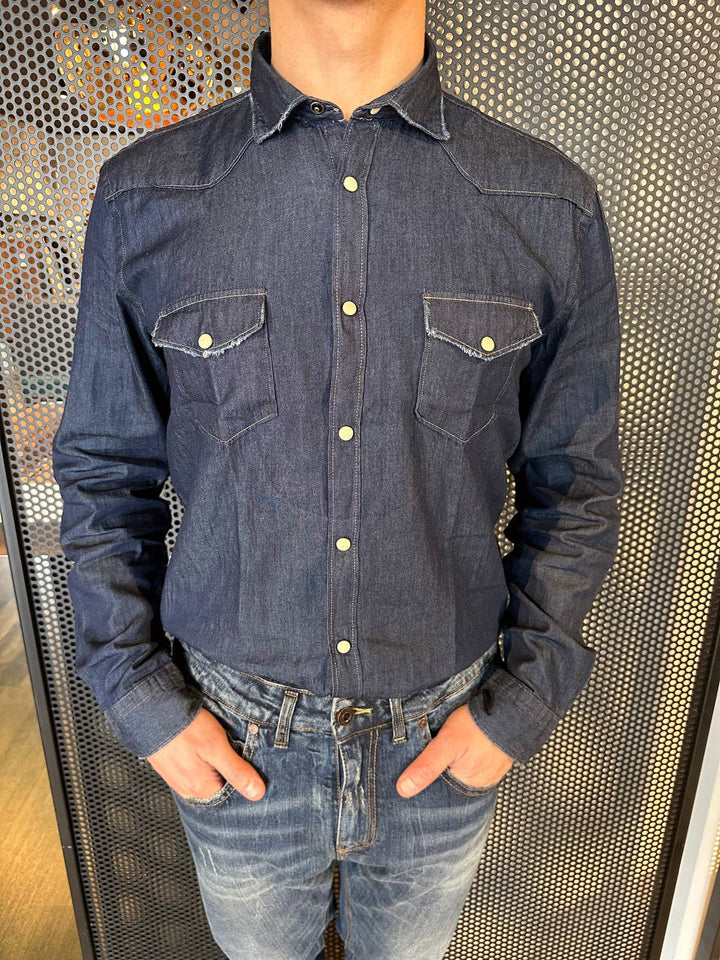 BL11 Camicia Uomo, West, Denim, Cotone, Blu