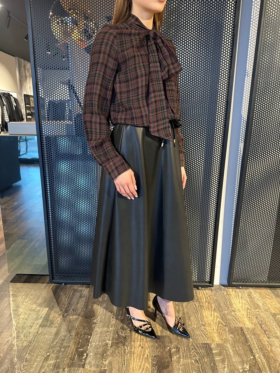 Tensione In TI2505 Abito Camicia Check E Gonna Ecopelle